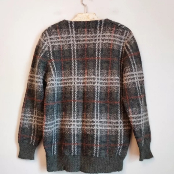 United Bamboo Plaid V-Neck Cardigan Sweater Small Eclectic Grandpa Brown Tan - Picture 3 of 4